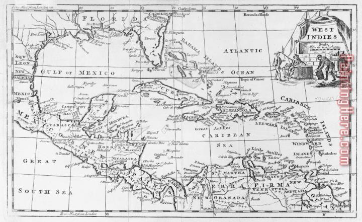 English School Map of the West Indies Florida and South America
